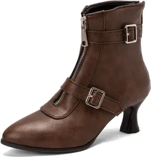 Women's Pointed Toe Kitten Low Heels Ankle Booties Buckle Zipper Winter Elegant Dressy Short Boots
