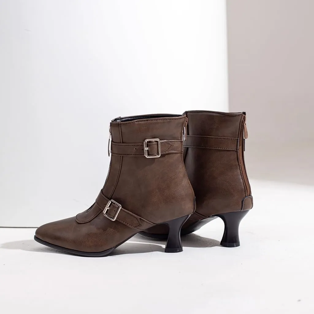 Women's Pointed Toe Kitten Low Heels Ankle Booties Buckle Zipper Winter Elegant Dressy Short Boots