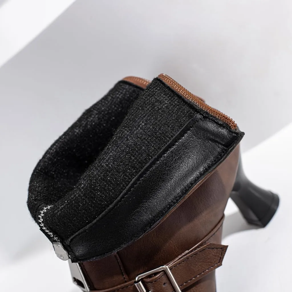 Women's Pointed Toe Kitten Low Heels Ankle Booties Buckle Zipper Winter Elegant Dressy Short Boots