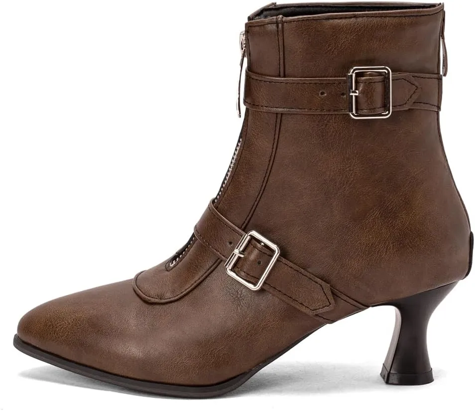 Women's Pointed Toe Kitten Low Heels Ankle Booties Buckle Zipper Winter Elegant Dressy Short Boots