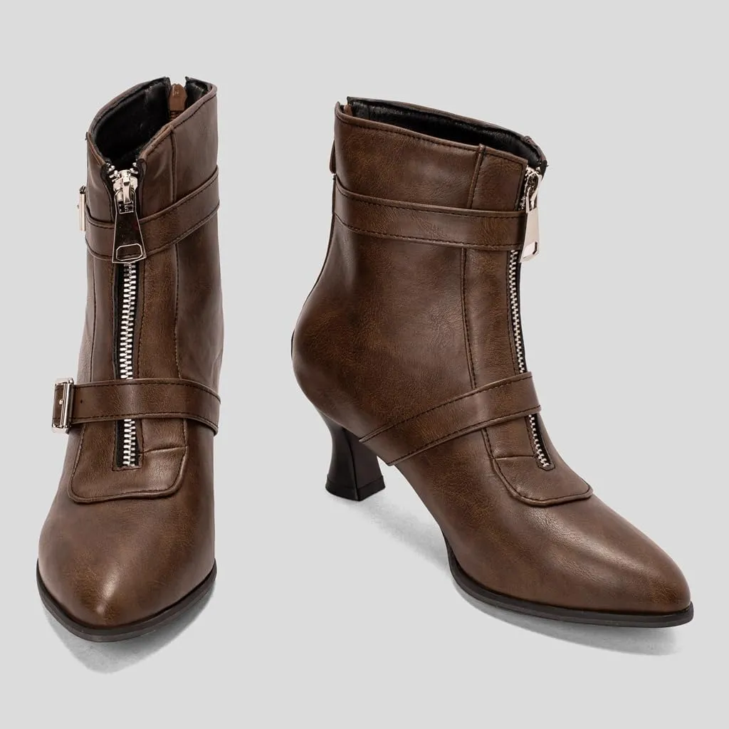 Women's Pointed Toe Kitten Low Heels Ankle Booties Buckle Zipper Winter Elegant Dressy Short Boots