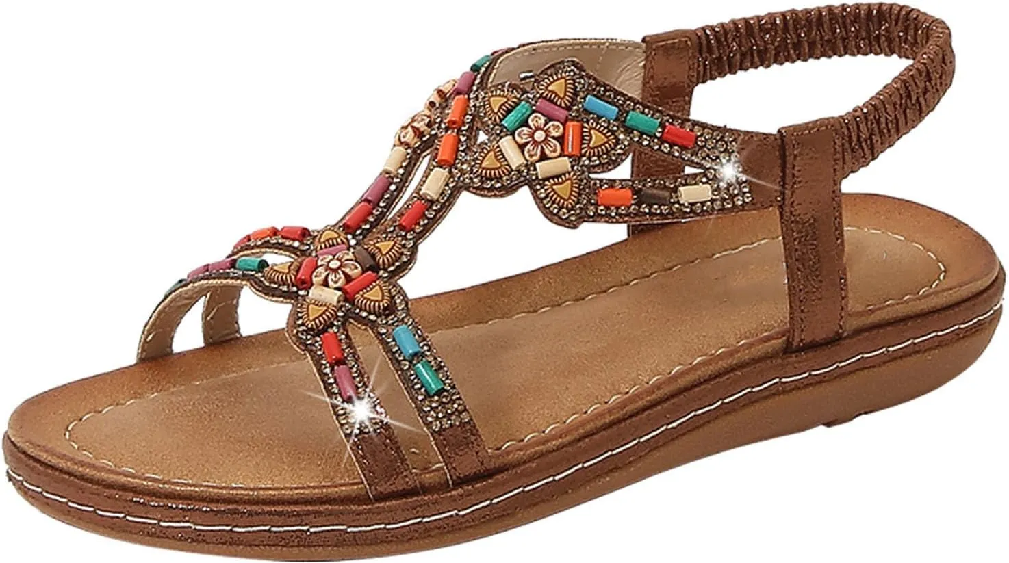 Women's Rhinestone Beads Casual Sandals Summer Flat Sandals Platform Beach Shoes