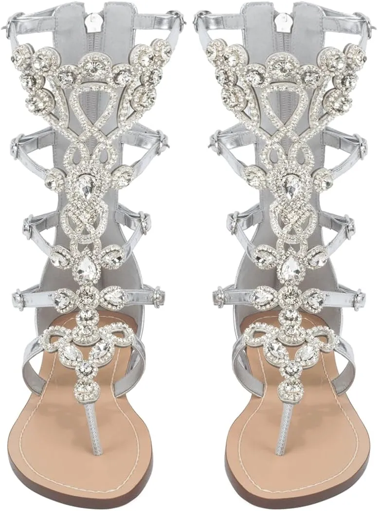 Women's Rhinestone Gladiator Sandals Stylish Flats for Summer Beach Weddings