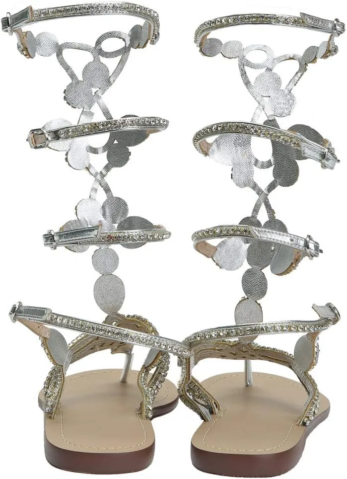 Women's Rhinestone Gladiator Sandals Stylish Flats for Summer Beach Weddings