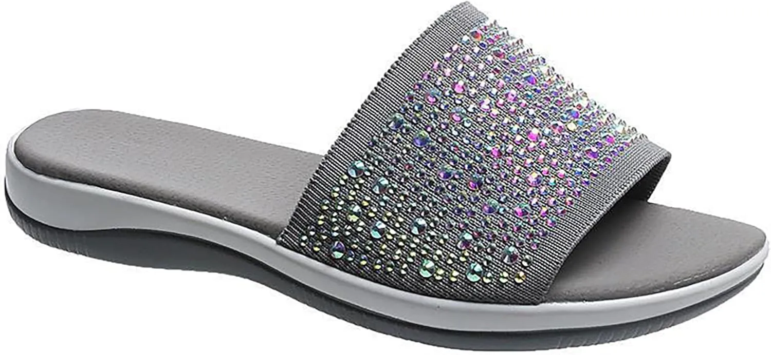 Women's Rhinestones Knit Platform Slides Sandals Fashion Comfortable Soft Bottom Open Toe Slip On Summer Walking Slippers for Indoor Outdoor Beach Party Daily Wear