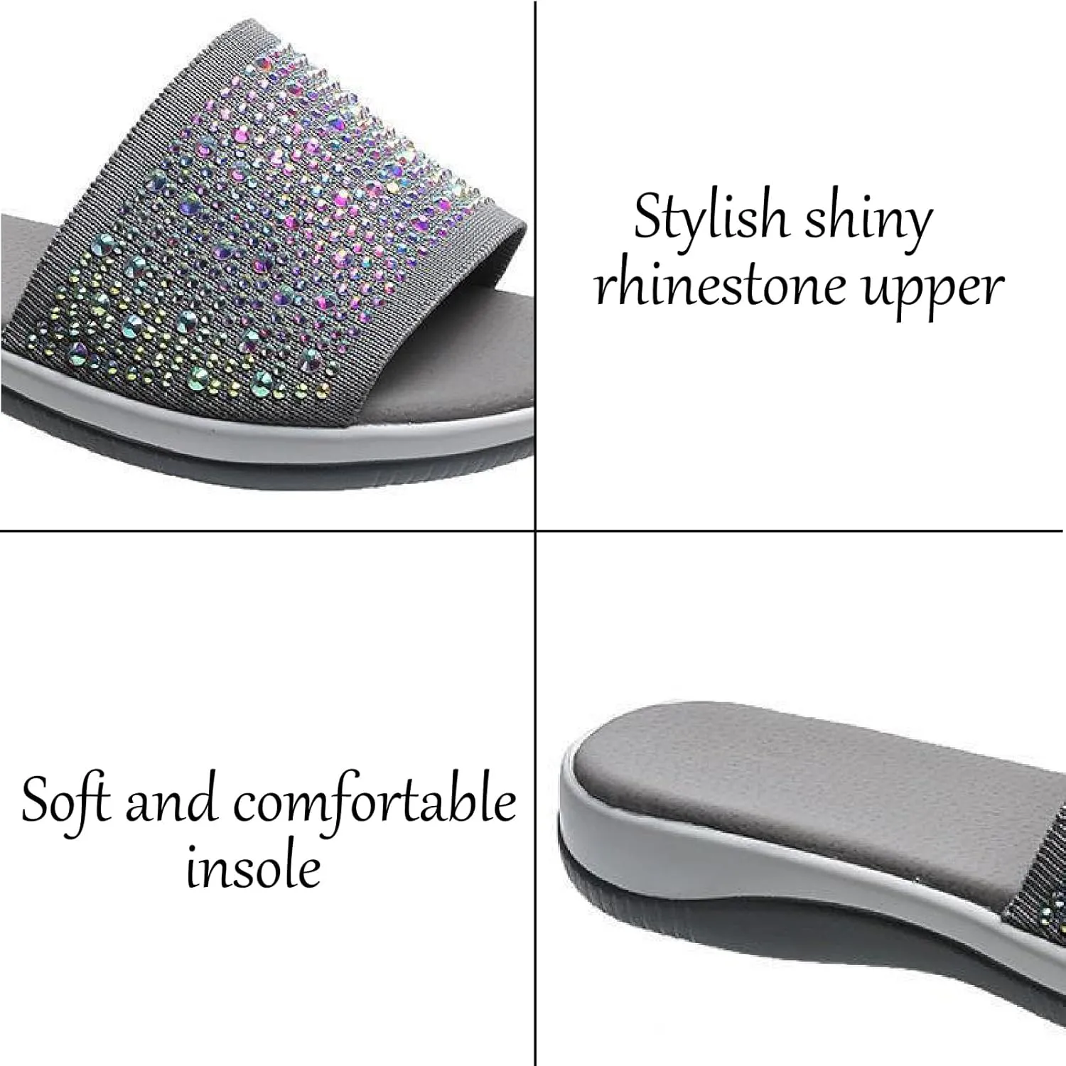 Women's Rhinestones Knit Platform Slides Sandals Fashion Comfortable Soft Bottom Open Toe Slip On Summer Walking Slippers for Indoor Outdoor Beach Party Daily Wear