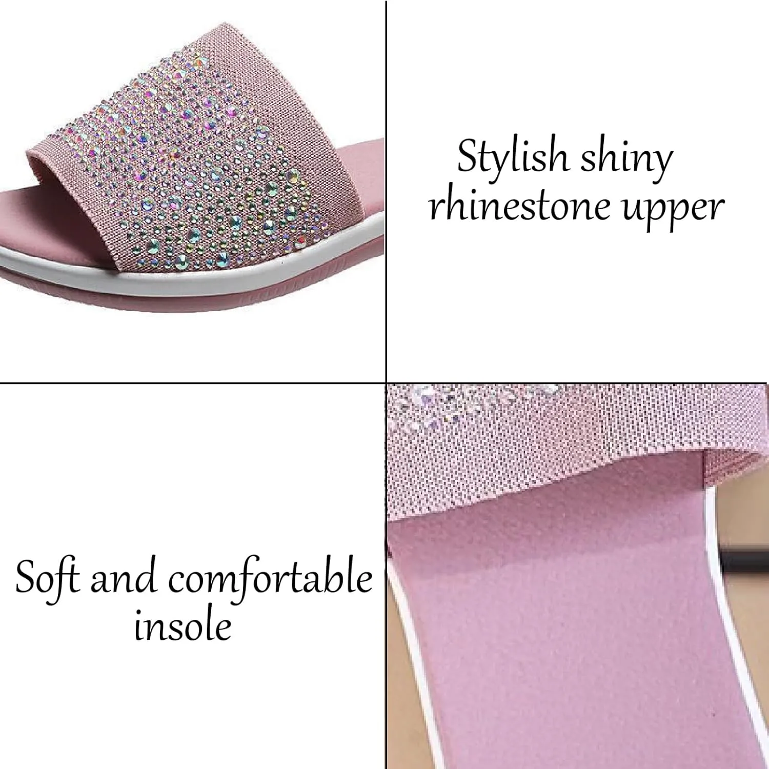 Women's Rhinestones Knit Platform Slides Sandals Fashion Comfortable Soft Bottom Open Toe Slip On Summer Walking Slippers for Indoor Outdoor Beach Party Daily Wear