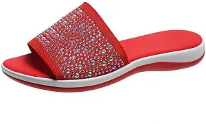 Women's Rhinestones Knit Platform Slides Sandals Fashion Comfortable Soft Bottom Open Toe Slip On Summer Walking Slippers for Indoor Outdoor Beach Party Daily Wear