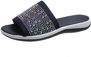 Women's Rhinestones Knit Platform Slides Sandals Fashion Comfortable Soft Bottom Open Toe Slip On Summer Walking Slippers for Indoor Outdoor Beach Party Daily Wear
