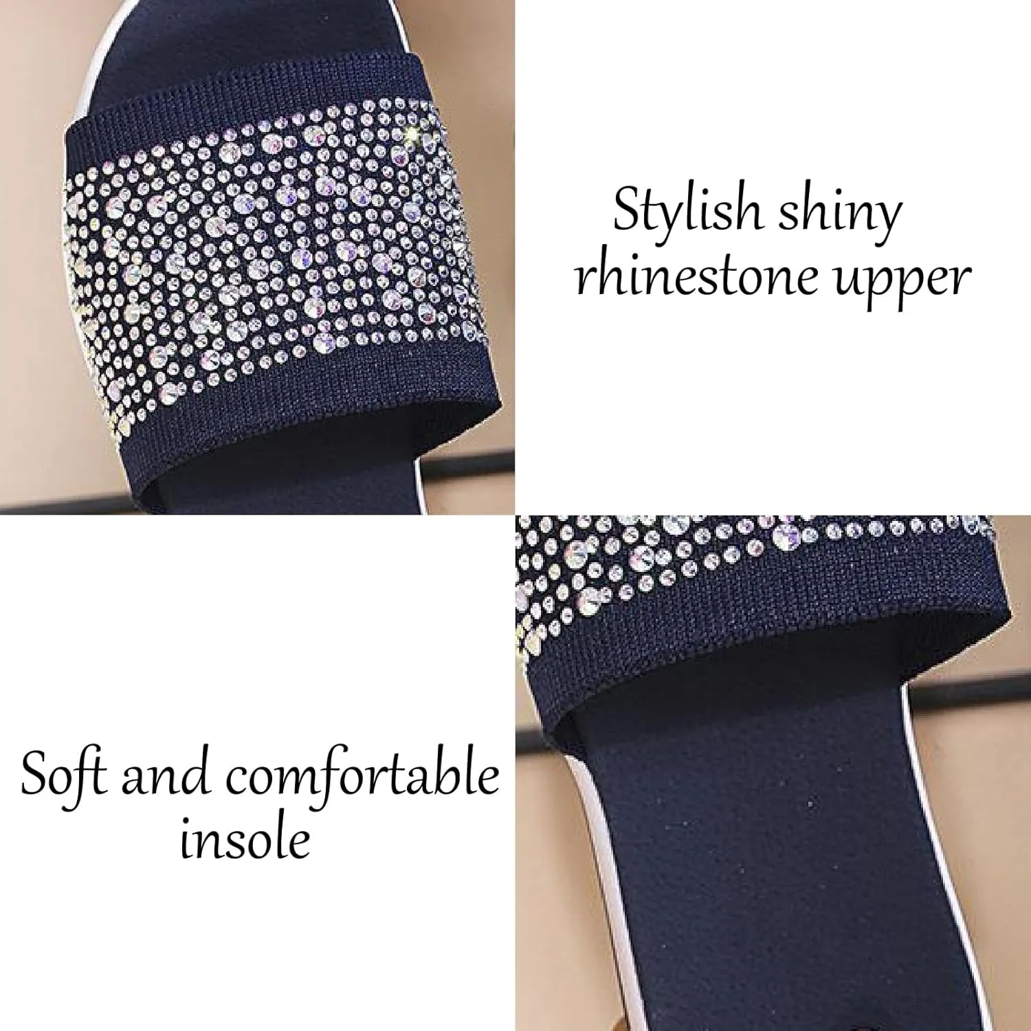 Women's Rhinestones Knit Platform Slides Sandals Fashion Comfortable Soft Bottom Open Toe Slip On Summer Walking Slippers for Indoor Outdoor Beach Party Daily Wear