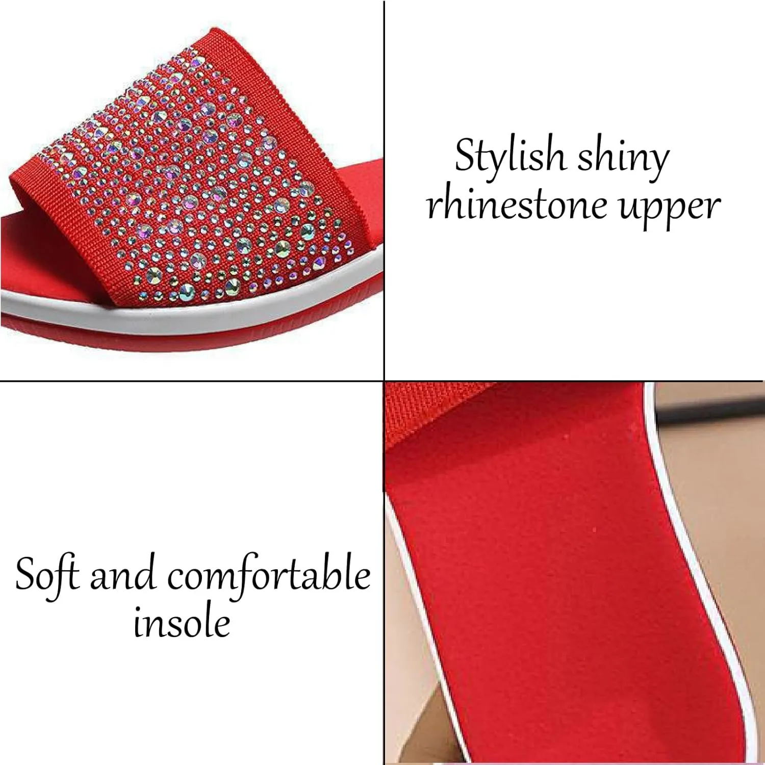 Women's Rhinestones Knit Platform Slides Sandals Fashion Comfortable Soft Bottom Open Toe Slip On Summer Walking Slippers for Indoor Outdoor Beach Party Daily Wear