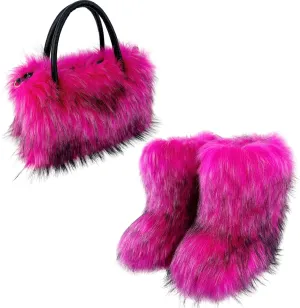 Women's Rose Red 40 Faux Fur Tote Bag & Mid-Calf Mukluks Set