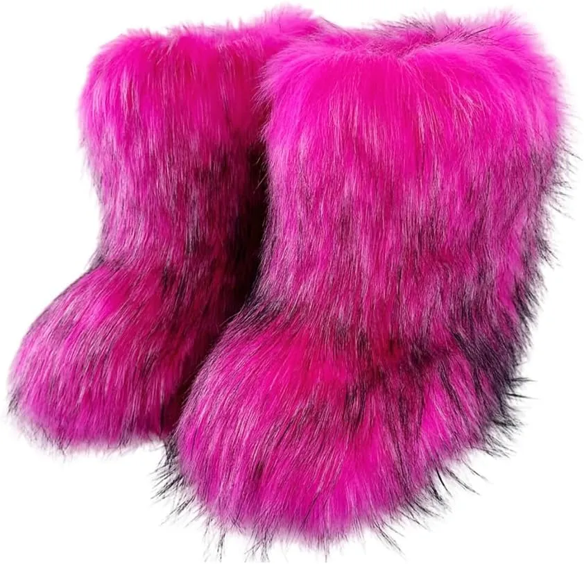 Women's Rose Red 40 Faux Fur Tote Bag & Mid-Calf Mukluks Set