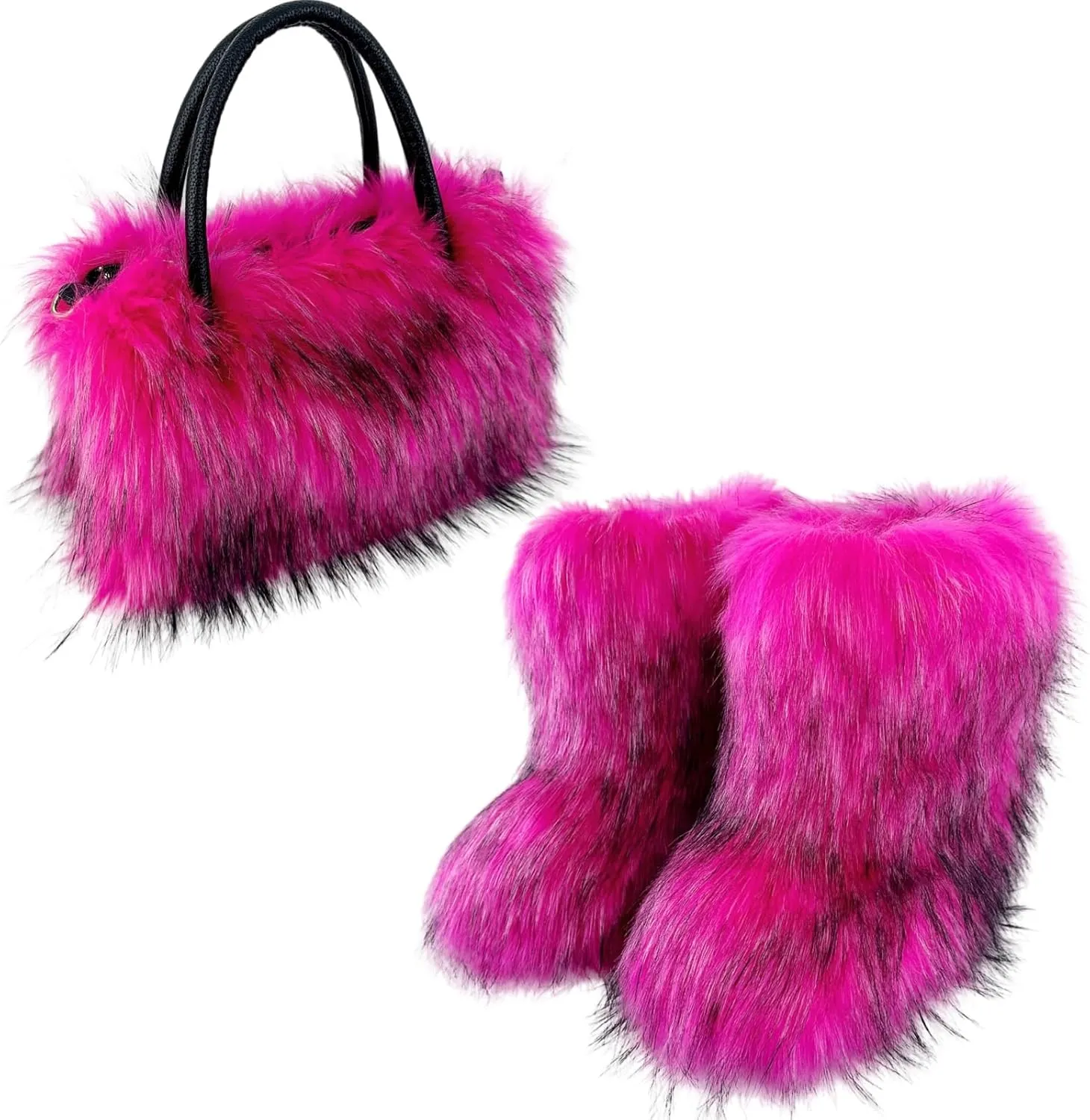 Women's Rose Red 40 Faux Fur Tote Bag & Mid-Calf Mukluks Set