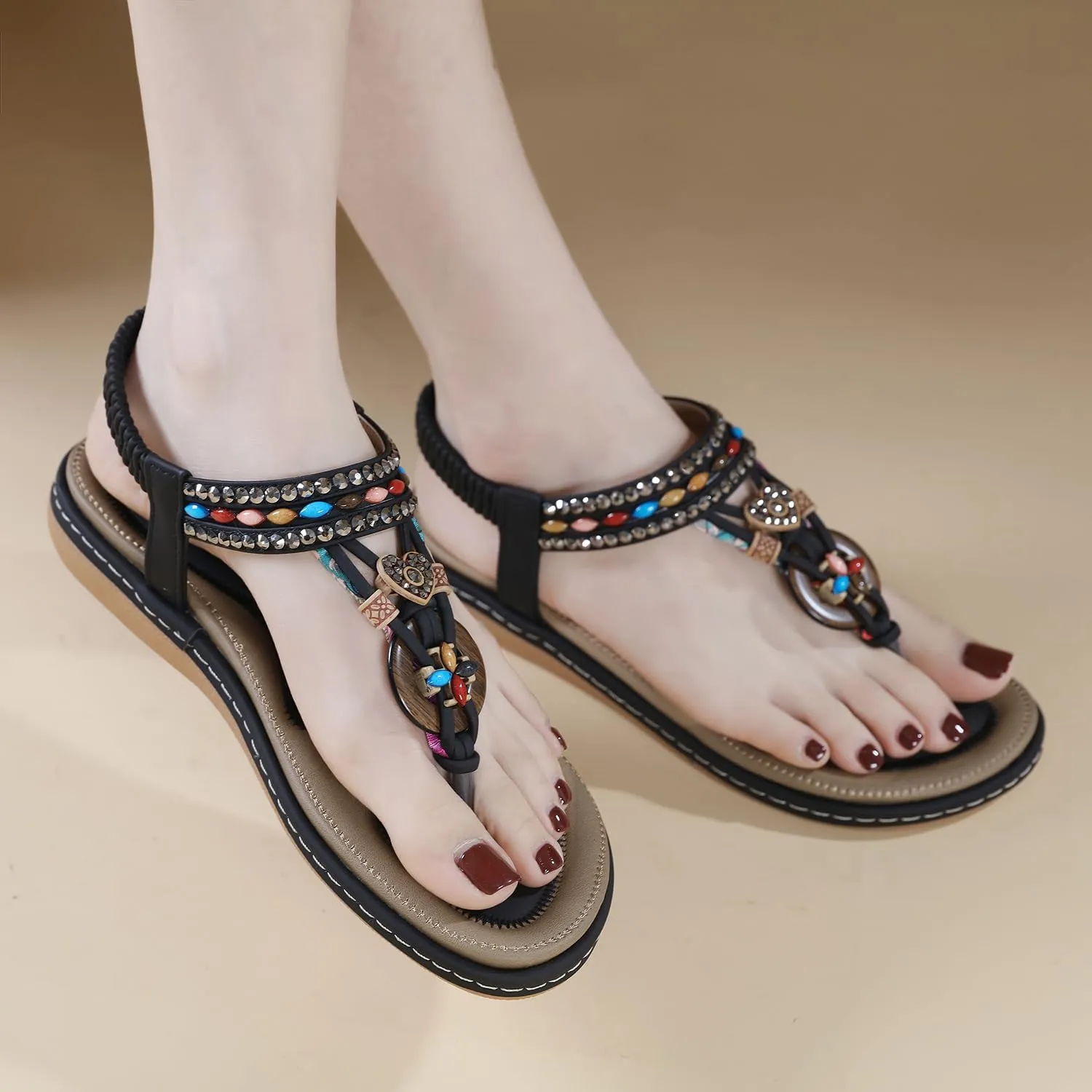 Womens Sandals Comfort Summer Shoes Bohemian Outdoor Beach Walking Flat Sandals