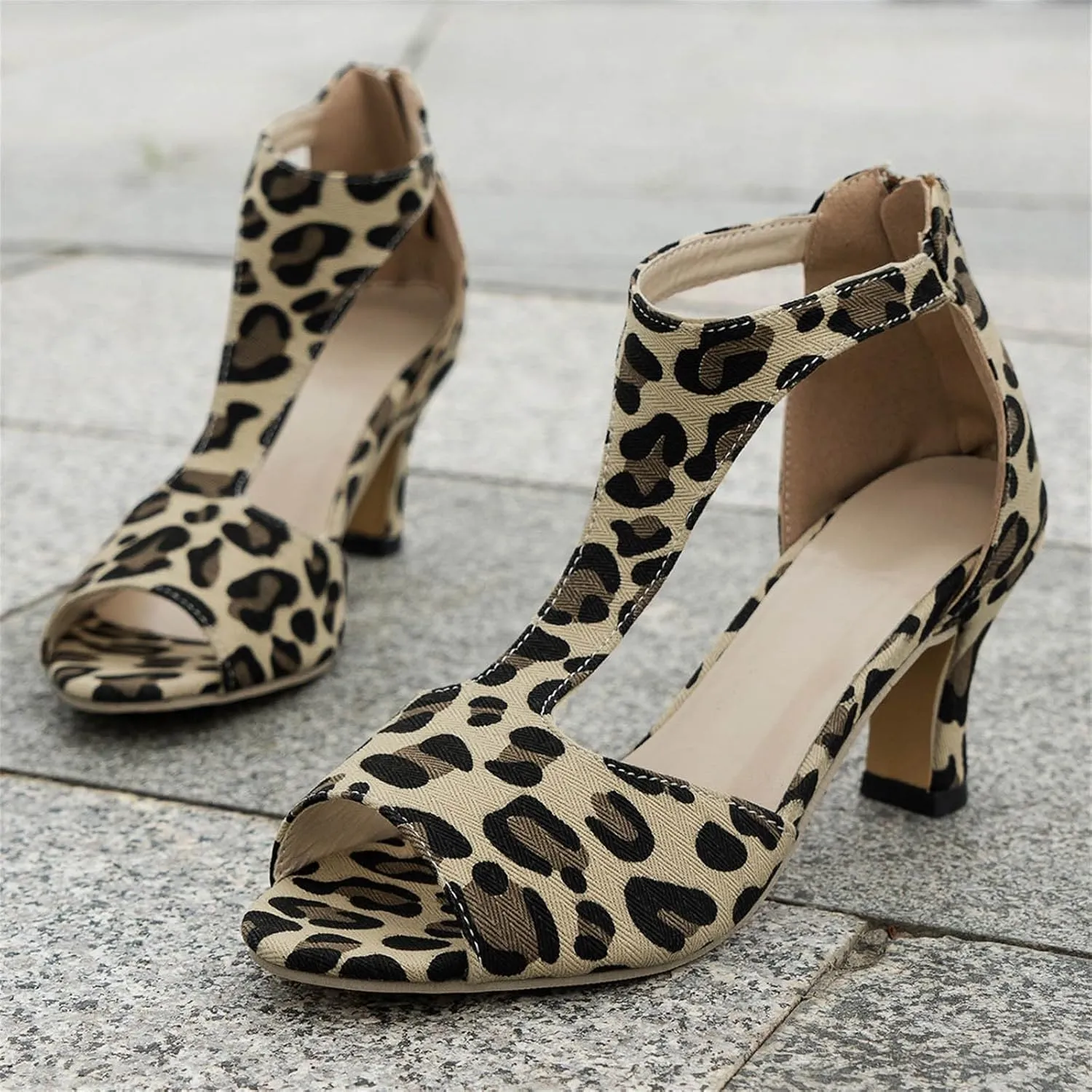 Womens Sandals Comfortable High Heels Dressy Sandals with Ankle Strap Back Zipper