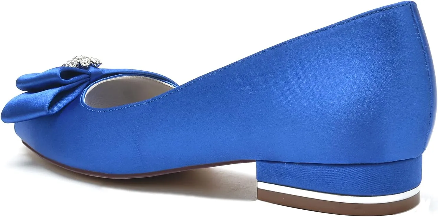 Women's Satin Ballet Flats Peep Toe Bow Bride Weeding Shoes Comfort Slip on Dress Shoes