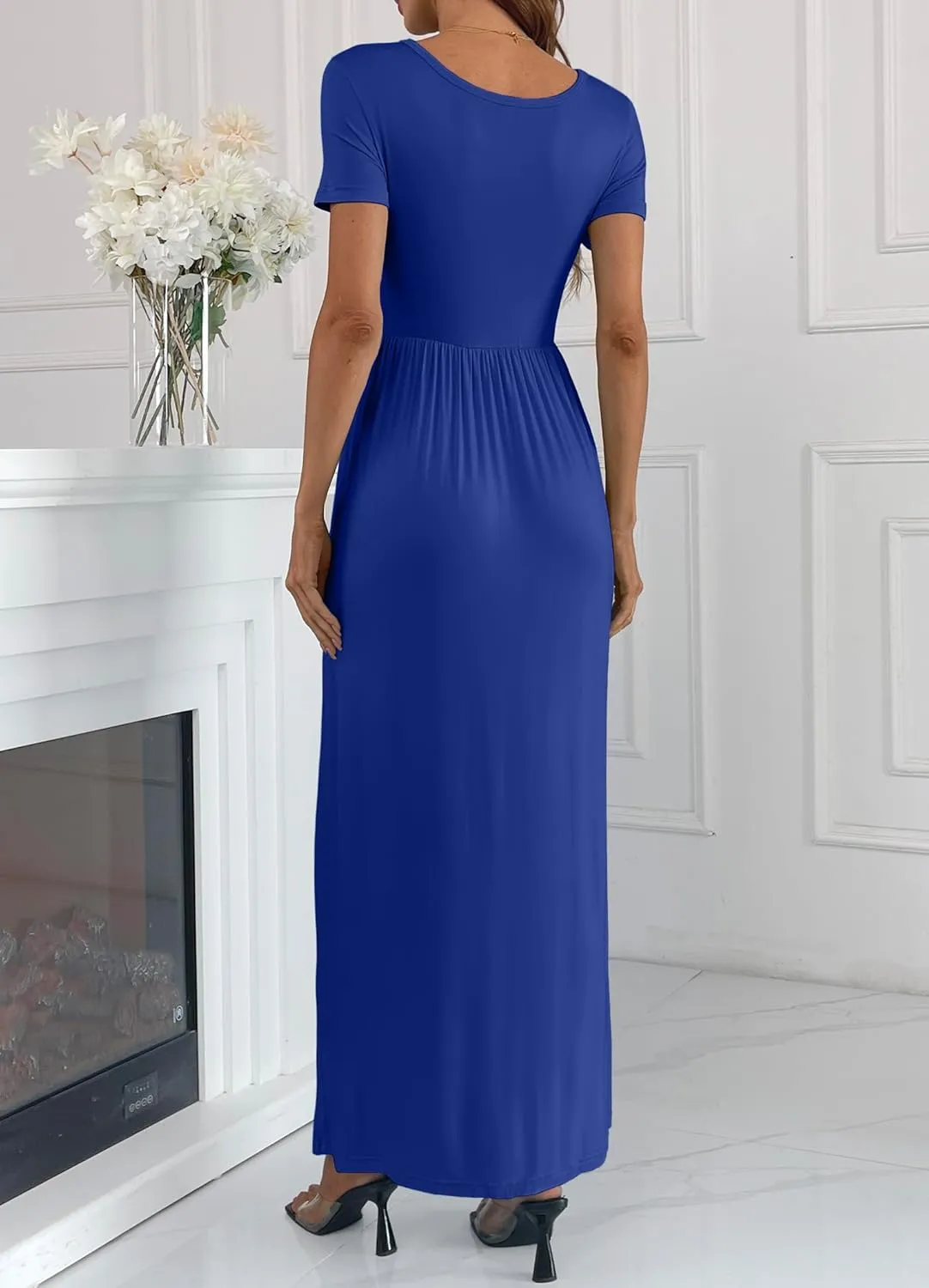 Women's Short/Long Sleeve Loose Plain Long Maxi Casual Dresses with Pockets