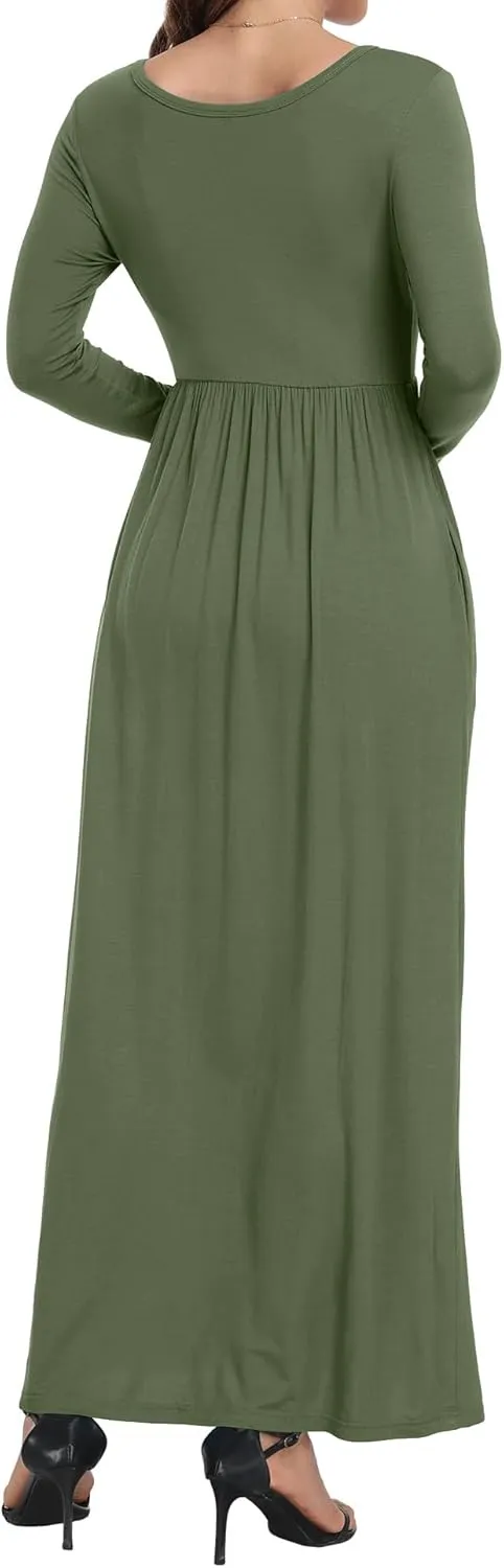 Women's Short/Long Sleeve Loose Plain Long Maxi Casual Dresses with Pockets