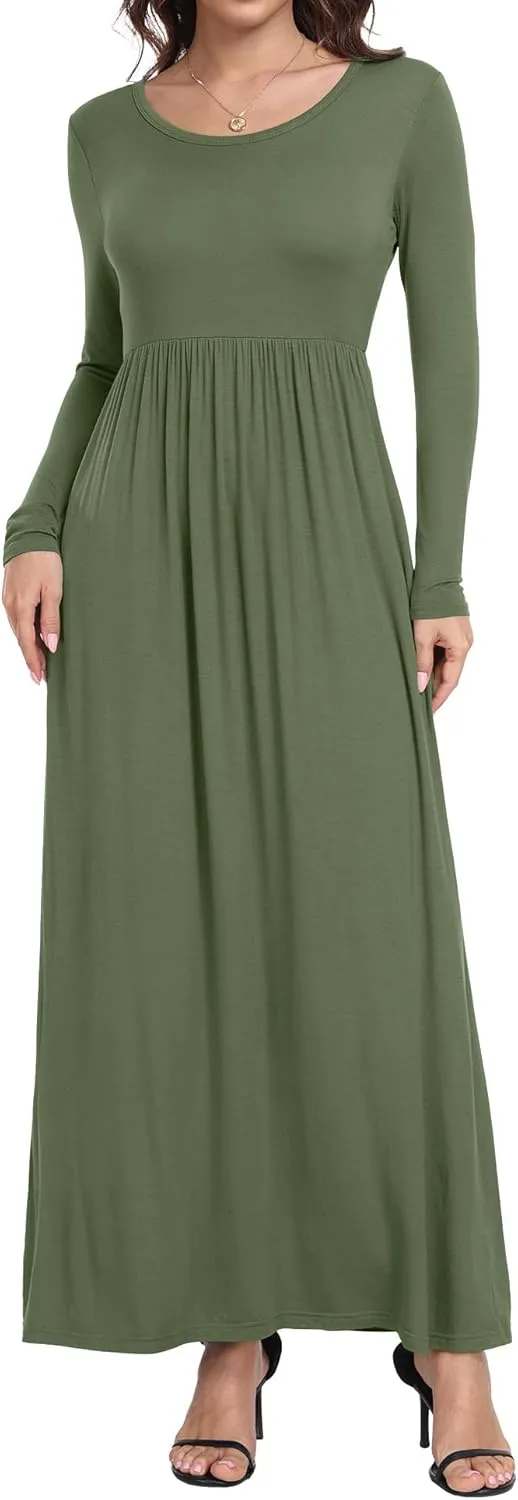 Women's Short/Long Sleeve Loose Plain Long Maxi Casual Dresses with Pockets