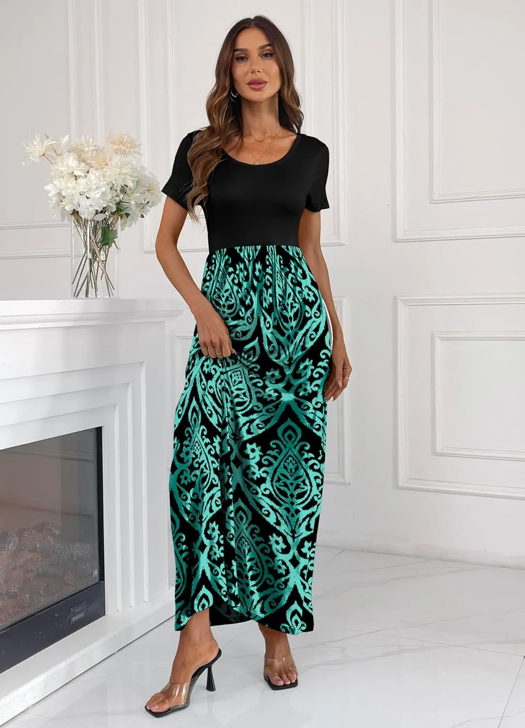 Women's Short/Long Sleeve Loose Plain Long Maxi Casual Dresses with Pockets