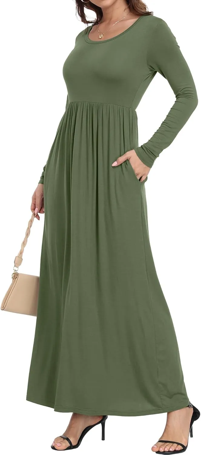Women's Short/Long Sleeve Loose Plain Long Maxi Casual Dresses with Pockets