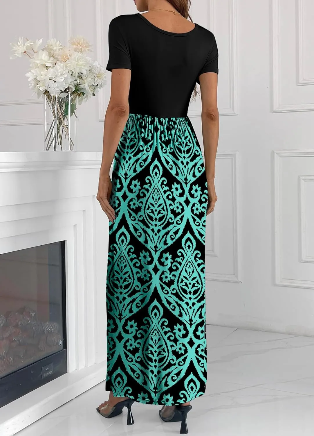 Women's Short/Long Sleeve Loose Plain Long Maxi Casual Dresses with Pockets