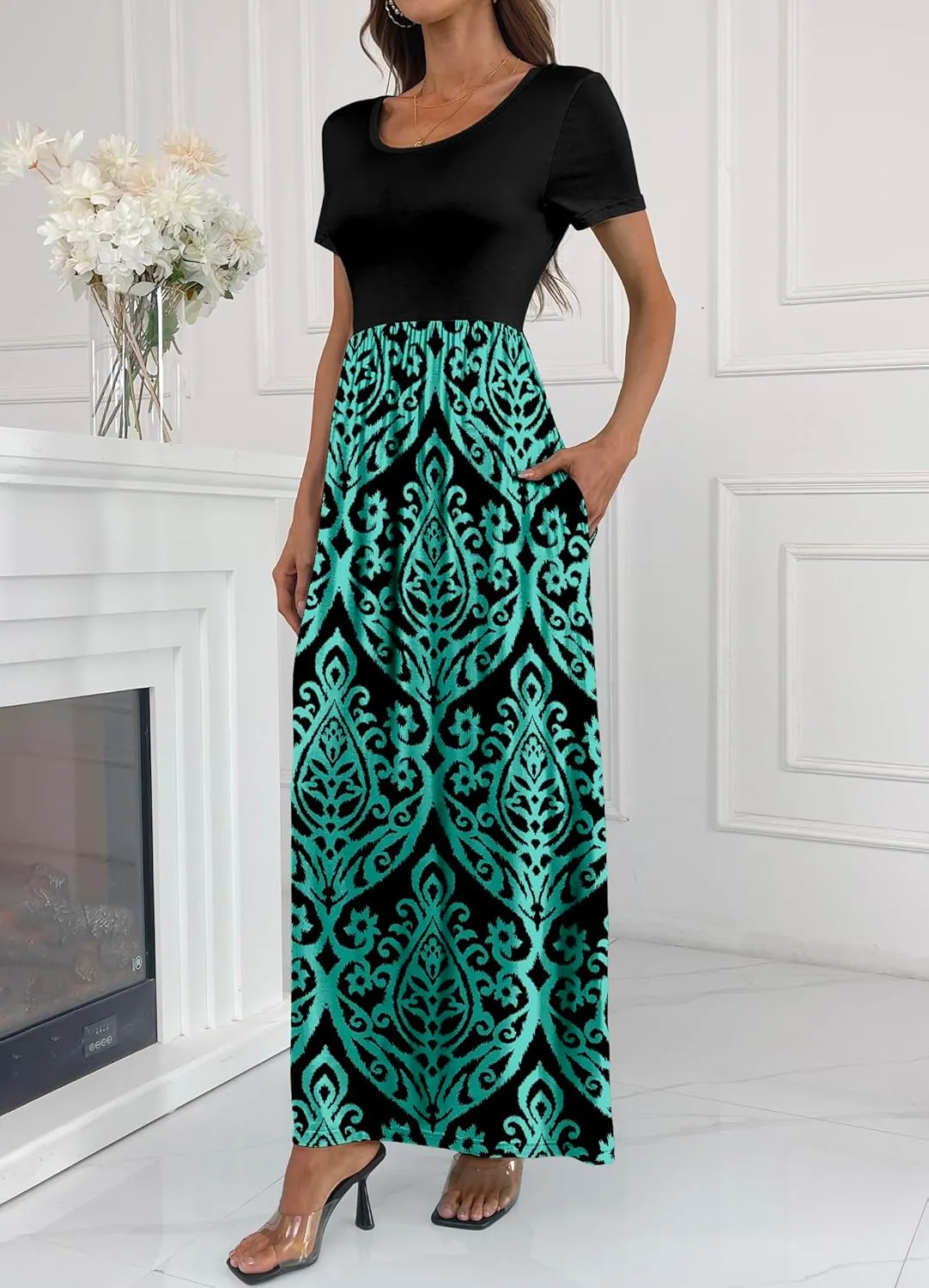 Women's Short/Long Sleeve Loose Plain Long Maxi Casual Dresses with Pockets