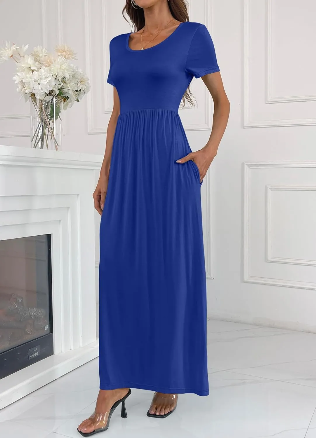 Women's Short/Long Sleeve Loose Plain Long Maxi Casual Dresses with Pockets