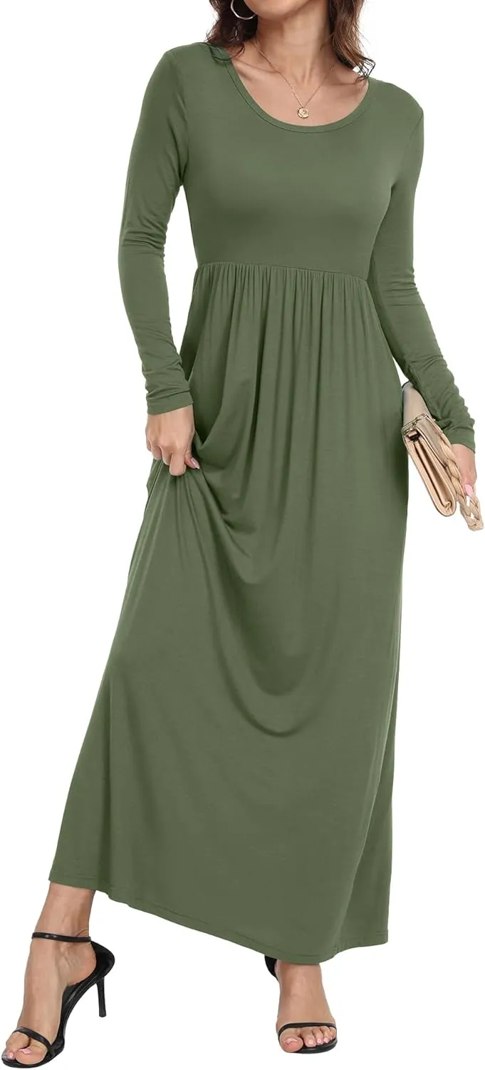 Women's Short/Long Sleeve Loose Plain Long Maxi Casual Dresses with Pockets