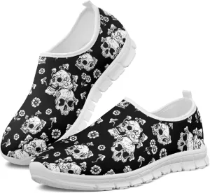 Women's Skull Sneaker Casual Low Top Running Sneaker Outdoor Breathable Slip On Lightweight Soft Shoes for Women