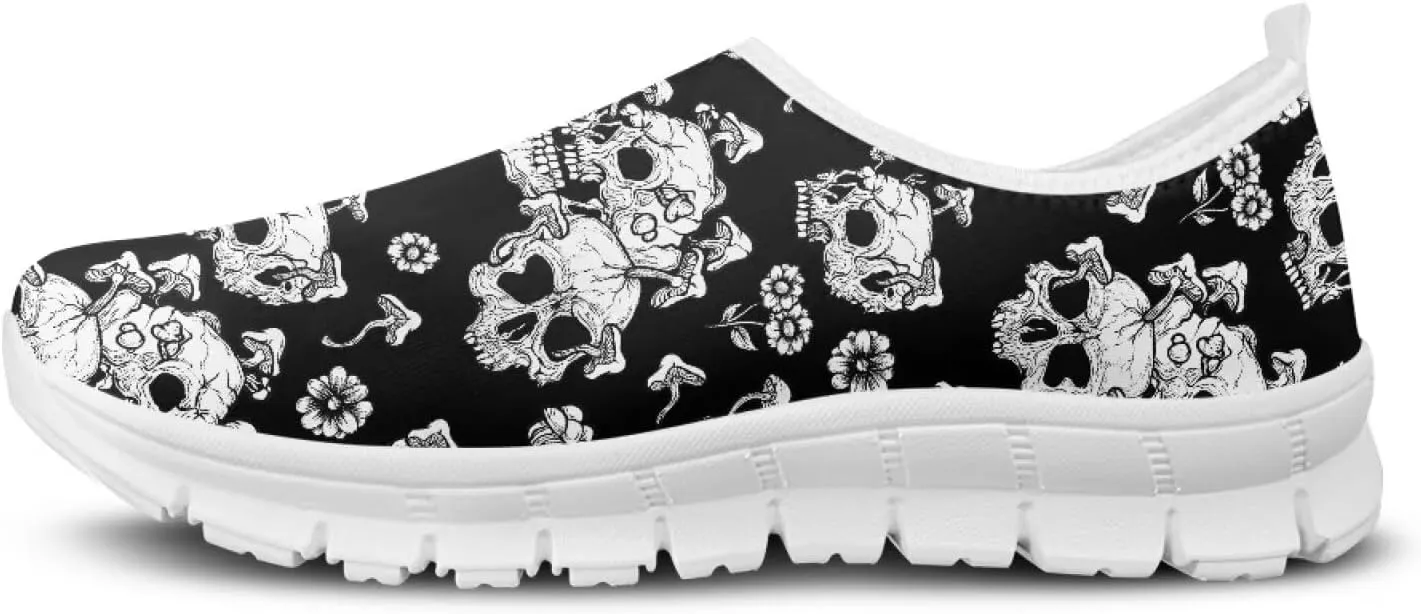 Women's Skull Sneaker Casual Low Top Running Sneaker Outdoor Breathable Slip On Lightweight Soft Shoes for Women