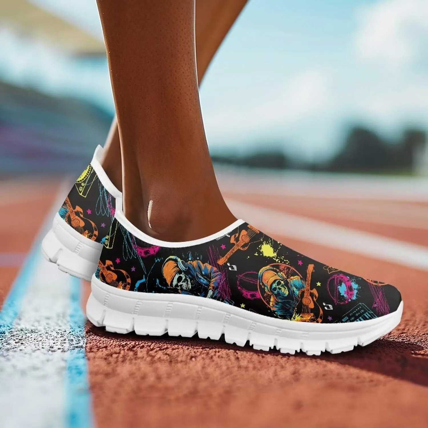 Women's Skull Sneaker Casual Low Top Running Sneaker Outdoor Breathable Slip On Lightweight Soft Shoes for Women