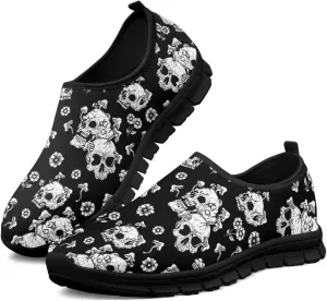Women's Skull Sneaker Casual Low Top Walking Sneaker Outdoor Breathable Slip On Lightweight Soft Shoes for Women