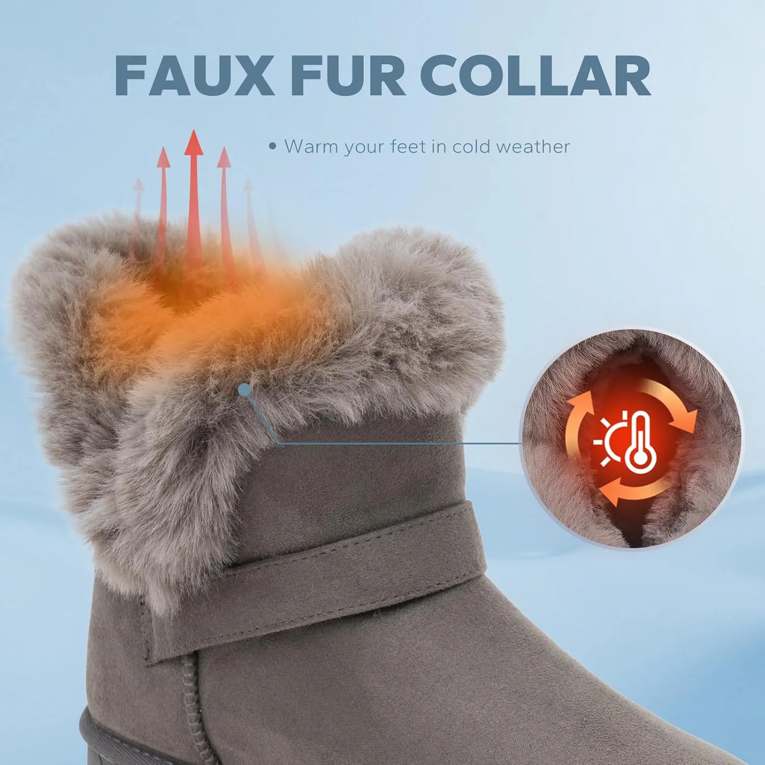 Women's Slip On Winter Boots - Warm Fur Lined Ankle Booties - Comfortable Short Fuzzy Boots Black Grey