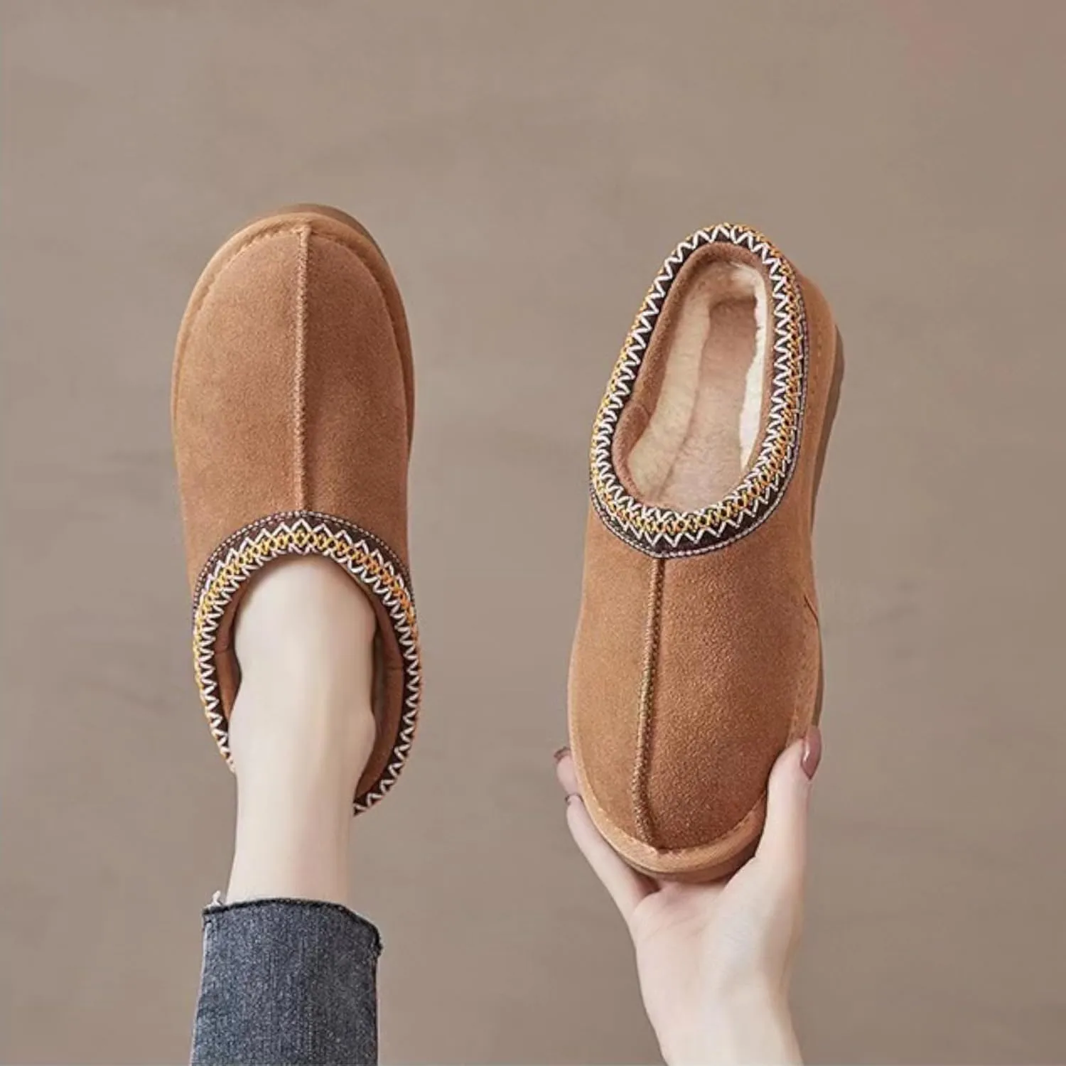 Women's Slipper Platform Indoor Slippers Mini Boots Slip on Fur Fleece Lined Suede Comfy Fur Fleece Lined Short Ankle Boots