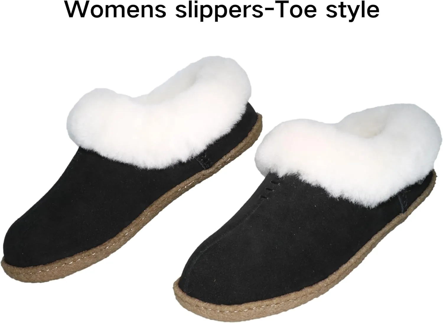 Women's Slippers Cow Suede Upper Sheepskin Collar Rubber Outsole Indoor/Outdoor