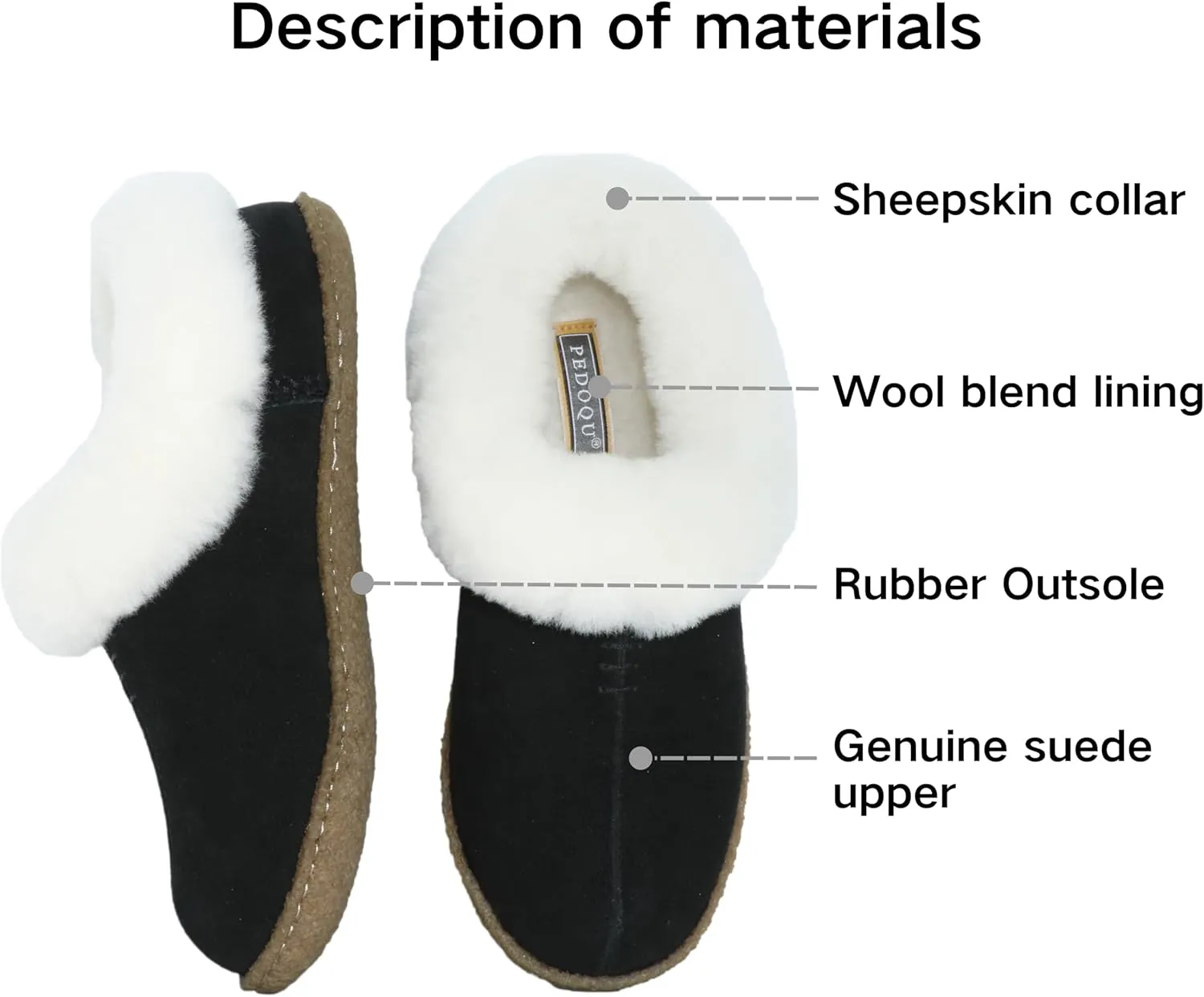 Women's Slippers Cow Suede Upper Sheepskin Collar Rubber Outsole Indoor/Outdoor