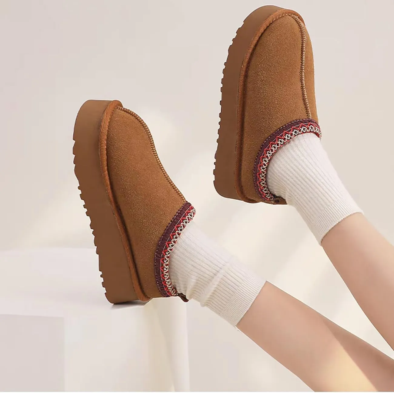 Women's Slippers Indoor & Outdoor Plush Lined Sneakers, Mini Slippers With Non-Slip Suede Ankle Boots