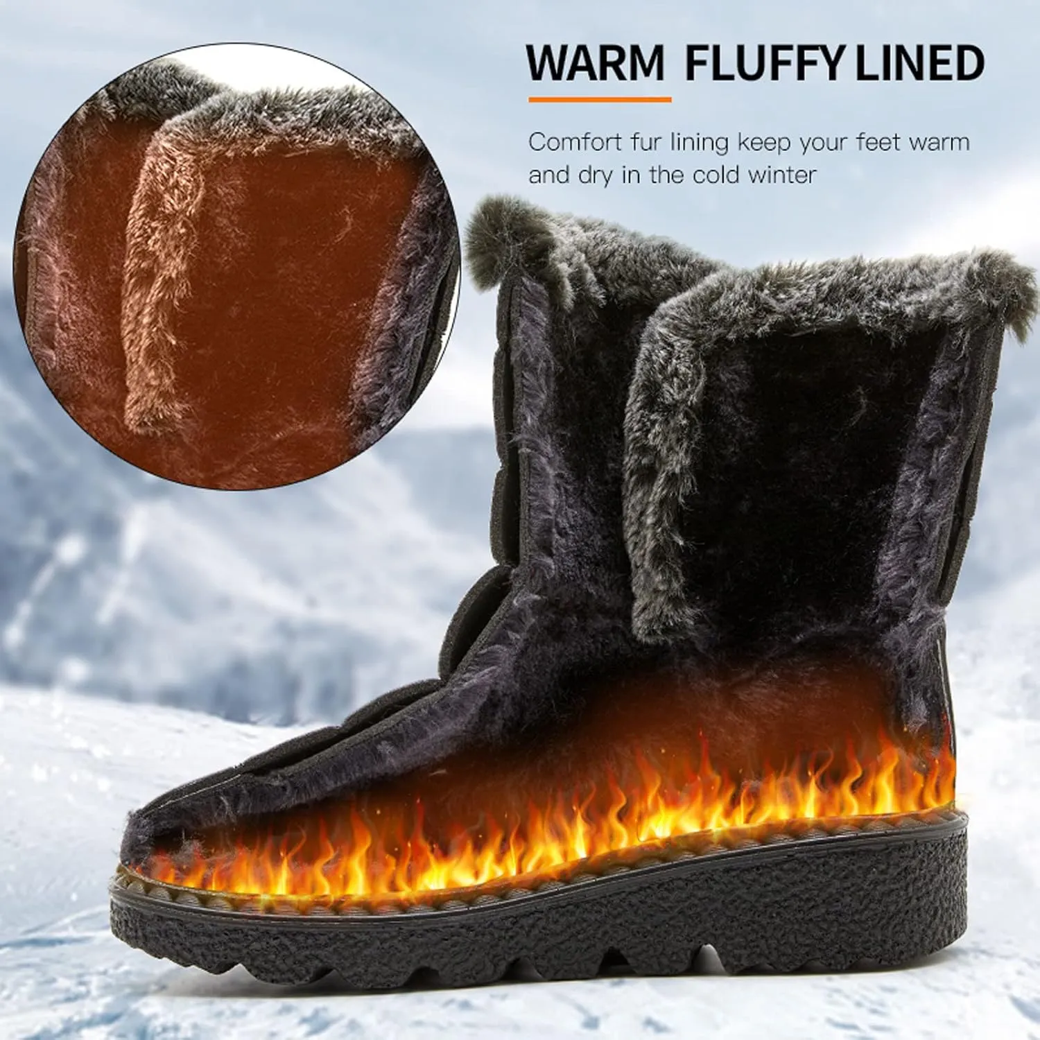 Womens Snow Boots Black Snow Boots for Ladies Indoor Outdoor Womens Winter Snow Boots Women Ankle Booties Womens Winter Boot Slip On Black Boots for Women Mens Snow Booties