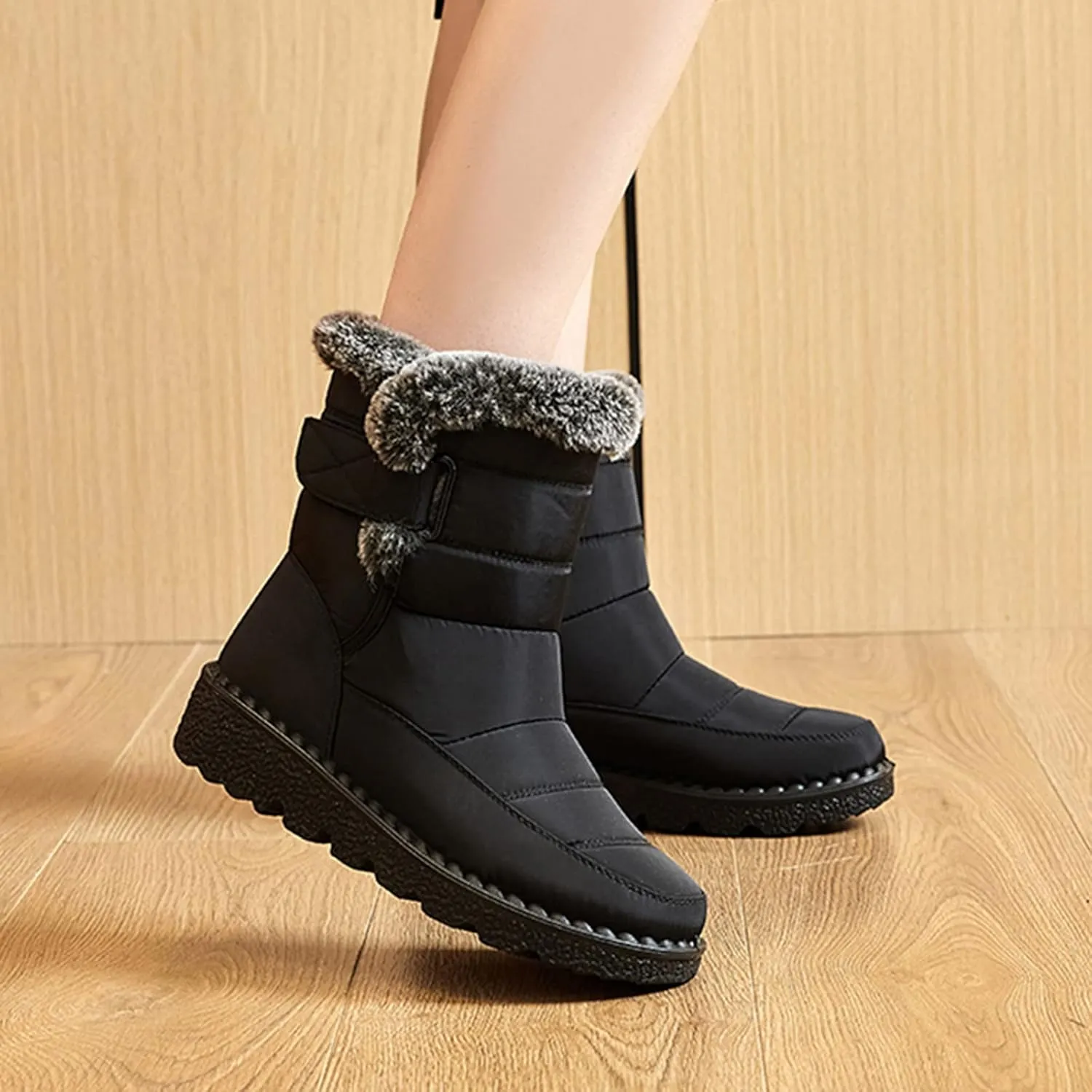 Womens Snow Boots Black Snow Boots for Ladies Indoor Outdoor Womens Winter Snow Boots Women Ankle Booties Womens Winter Boot Slip On Black Boots for Women Mens Snow Booties