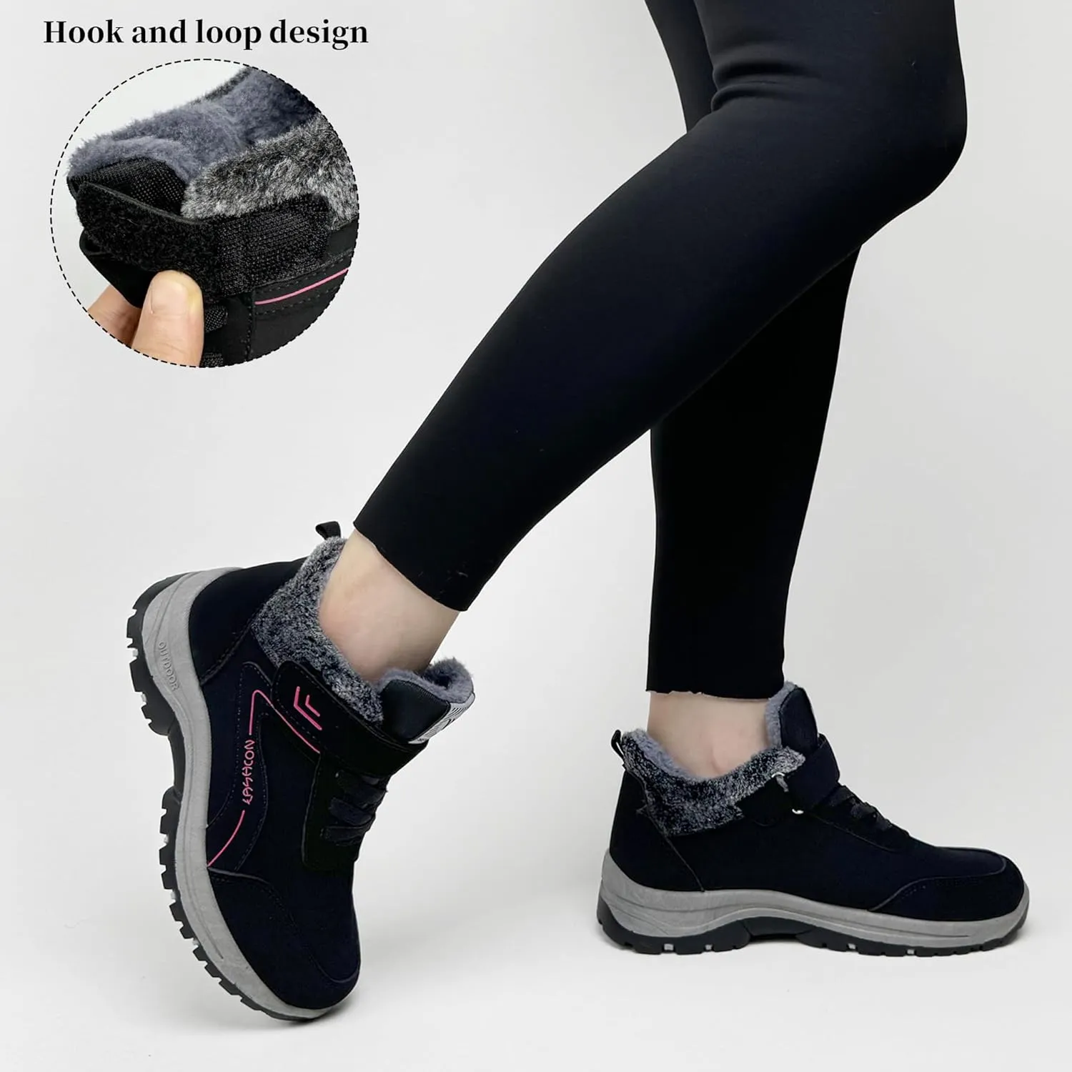 Womens Snow Boots Winter Shoes with Warm Fur Lined Waterproof Thermal Ankle Booties Comfortable Outdoor Anti Slip Shoe Hook Loop