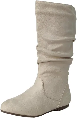 Women's Soft Suede Low Heel Mid Calf Boots | Comfortable Fall Outdoor Footwear with Side Zipper & Non-Slip Sole - Flat Boots,slouch boots for women