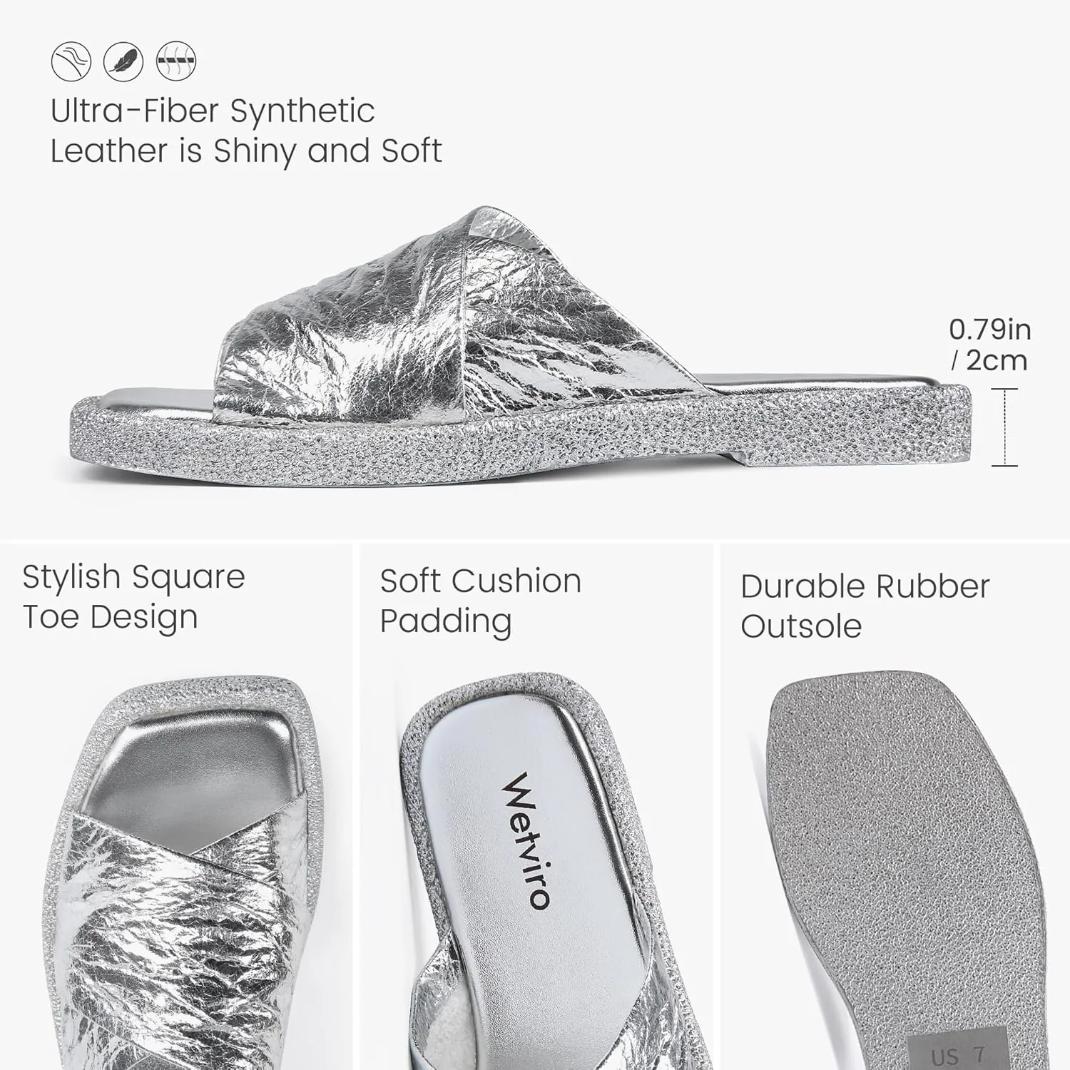 Women's Square Toe Slip On Flats Sandal Fashion Comfortable Slide Sandals