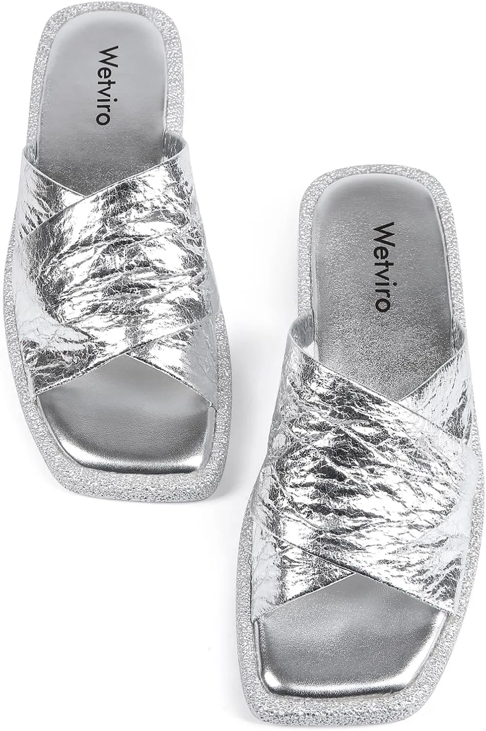 Women's Square Toe Slip On Flats Sandal Fashion Comfortable Slide Sandals