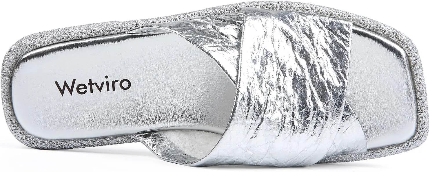 Women's Square Toe Slip On Flats Sandal Fashion Comfortable Slide Sandals
