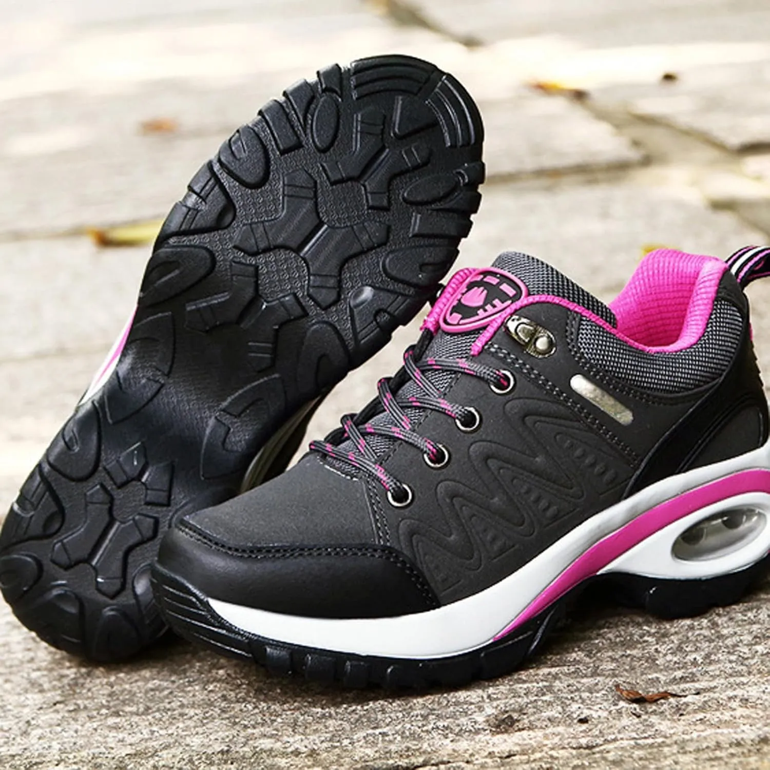 Women's Suede Leather Lace up Orthopedic Hiking Shoes air Cushion Cushioning Non-Slip Comfortable Low Top Waterproof Walking Trekking Sneakers Outdoor Camping Tennis Sport Shoes