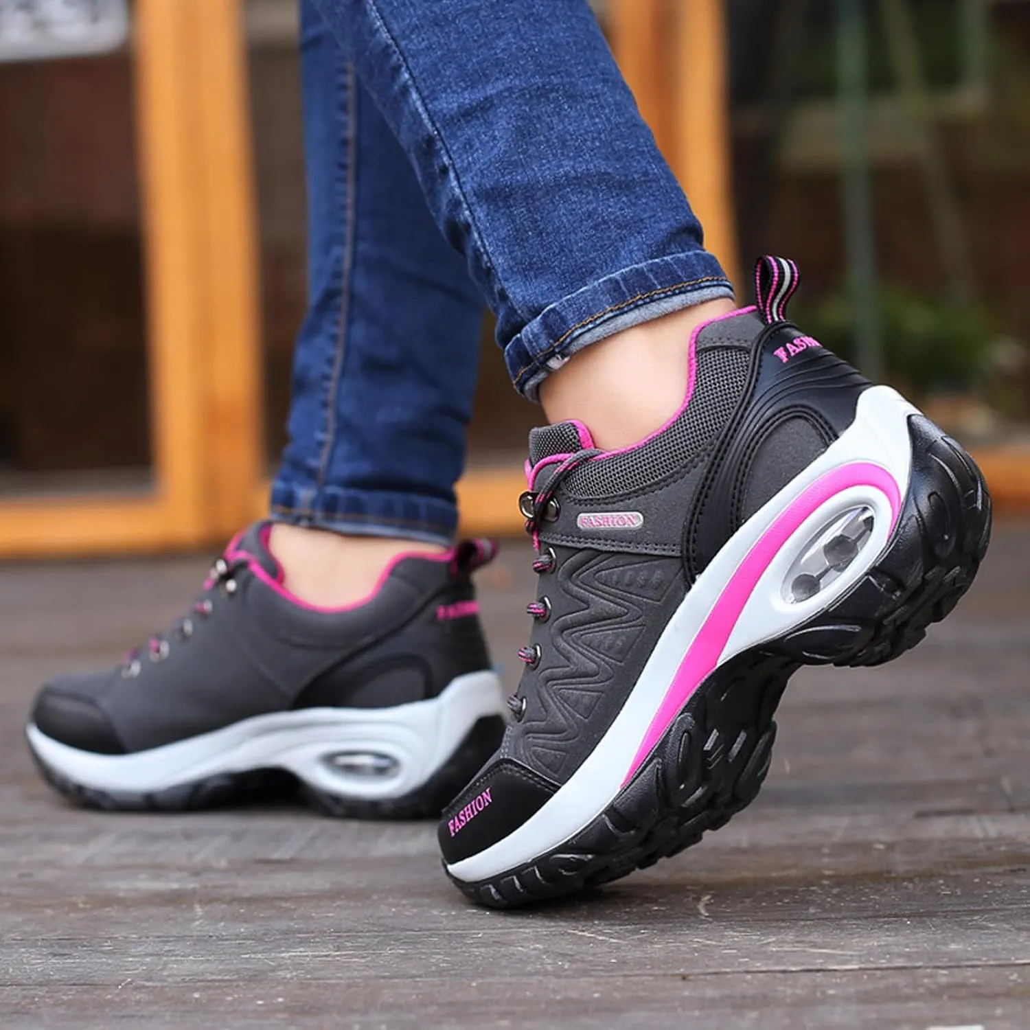 Women's Suede Leather Lace up Orthopedic Hiking Shoes air Cushion Cushioning Non-Slip Comfortable Low Top Waterproof Walking Trekking Sneakers Outdoor Camping Tennis Sport Shoes