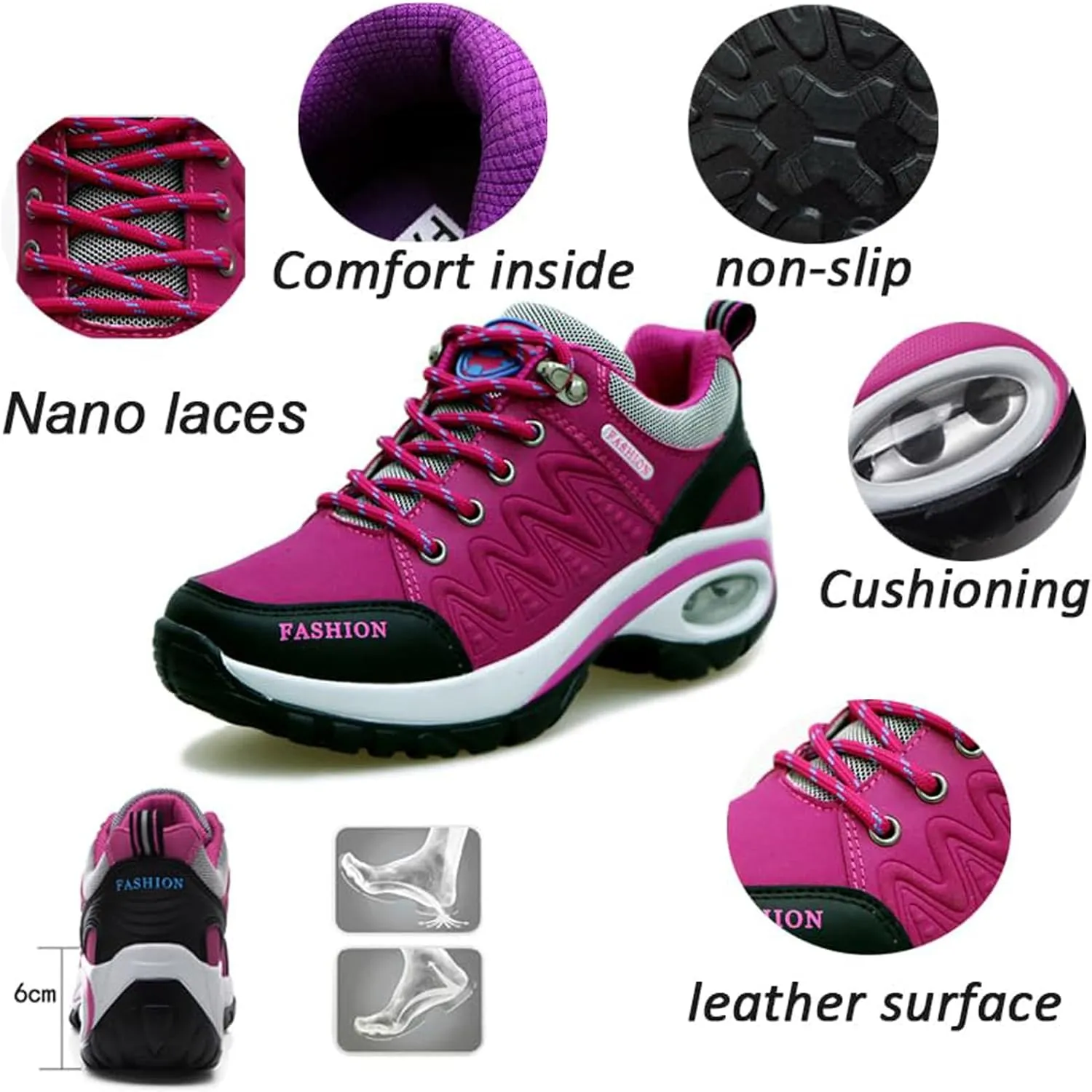 Women's Suede Leather Lace up Orthopedic Hiking Shoes air Cushion Cushioning Non-Slip Comfortable Low Top Waterproof Walking Trekking Sneakers Outdoor Camping Tennis Sport Shoes
