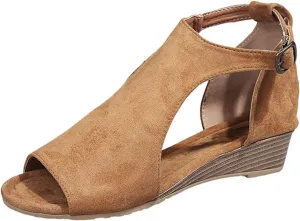 Womens Suede Peep Toe Chunky Heels Ankle Booties with Strap Cutout Wedge Back Zipper Sandals Dress Walking Boots Orthopedic Open Side Slides Breathable Hollow Mid Heel Shoes Platform Sandal